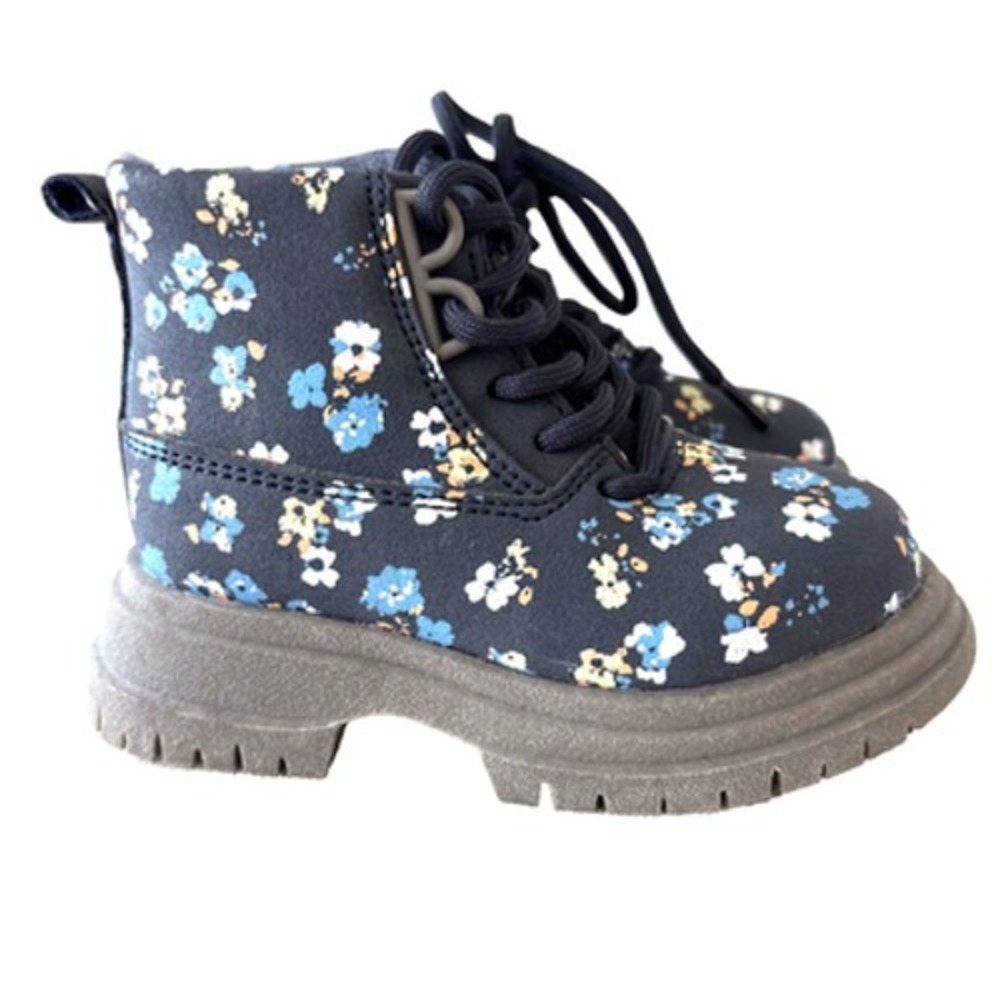 Oshkosh B'gosh Boots Toddler 4M Blue Girls Ziomo Floral Ankle Laced Up Hiker